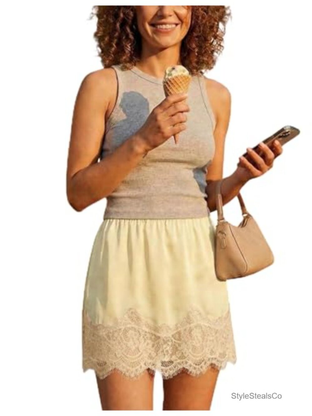 Women's Lace Trim A-Line Mini Skirt Layering Elastic Waist